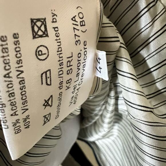 Erika Cavallini Sheath Shirt Dress 8 Pinstriped Button Front Midi Navy Wool New - Picture 9 of 12